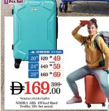 Set - NDORA ABS 4Wheel Hard Trolley 3Pc
