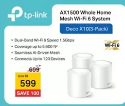 Tp Link - AX1500 Whole Home Mesh Wi-Fi 6 System Deco X10(3-Pack)