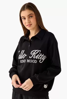 Regular Fit Polo Sweatshirt with Hello Kitty Embro... Regular Fit Polo Sweatshirt with Hello Kitty Embro...