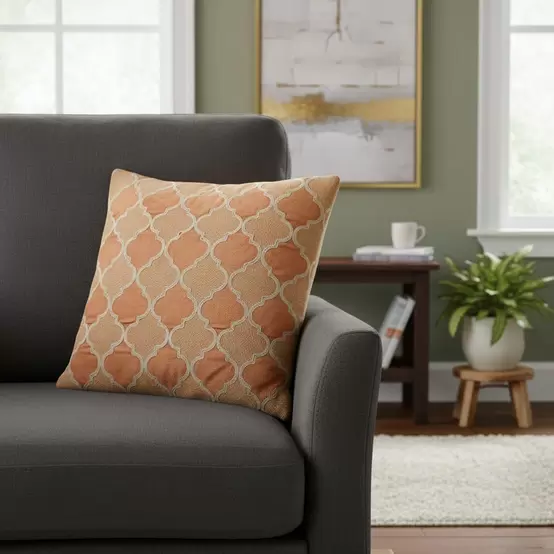 Amber Embroidered Cushion Cover, Orange - 45x45cm