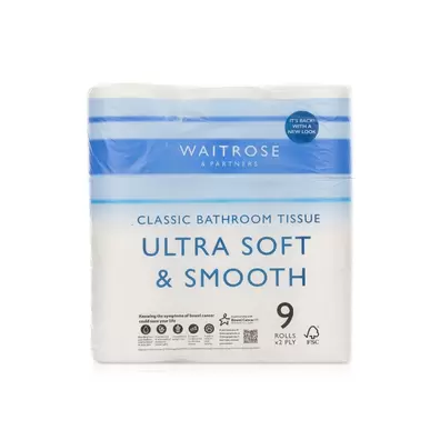 Waitrose Ultra Soft and Smooth Toilet Roll 2-Ply x 9
