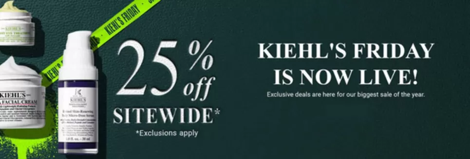 Kiehl's catalogue in Dalma Island | Kiehl's Friday 25 % Sitewide | 2025-11-20T00:00:00.000Z - 2025-11-24T00:00:00.000Z