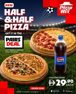 Pizza Hut catalogue | New Half&half Pizza, And Grab It In The Pairs Deal With Any 2 Medium Half&half Pizzas + A Drink | 2026-06-12T00:00:00.000Z - 2026-06-15T00:00:00.000Z