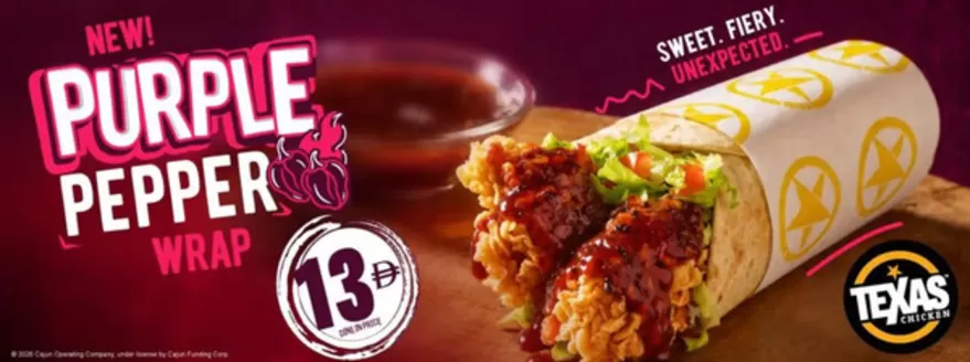Texas Chicken catalogue in Al Nahda | New! Purple Pepper Wrap | 2026-10-28T00:00:00.000Z - 2026-11-06T00:00:00.000Z