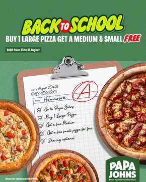 Papa John's catalogue in Ajman | Back to School = Back to Pizza Math. | 2025-08-26T00:00:00.000Z - 2025-09-01T00:00:00.000Z