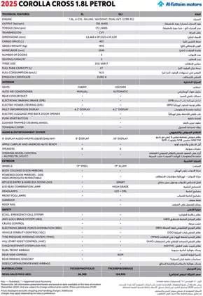 Toyota catalogue in Umm al-Quwain | TY Corolla Cross Petrol 25 CX 5 DR 4X2 P 1.8L CVT GLI | 2025-10-06T00:00:00.000Z - 2025-10-20T00:00:00.000Z