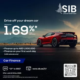 Sharjah Islamic Bank catalogue | Car Finance Offer, starting at 1.69%* | 2025-10-08T00:00:00.000Z - 2025-12-31T00:00:00.000Z