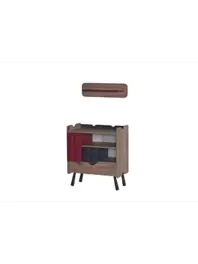 Commode LEGO + étagère - Chêne / Rouge / Gris