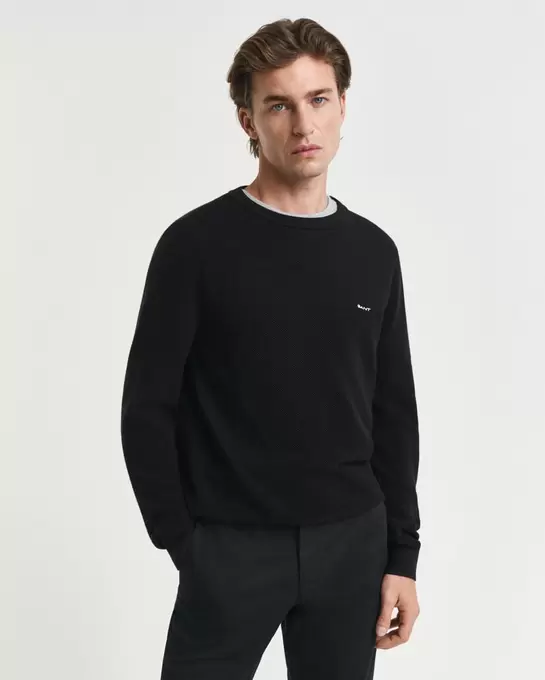 Pull col rond en coton piqué