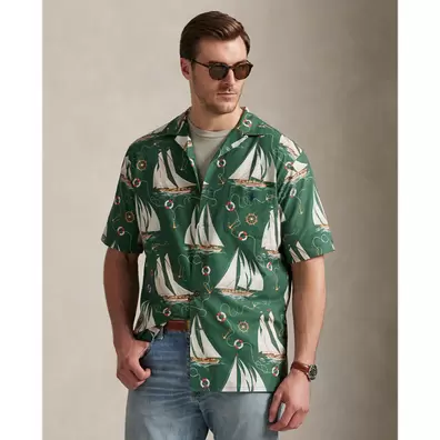 Sailboat-Print Oxford Camp Shirt