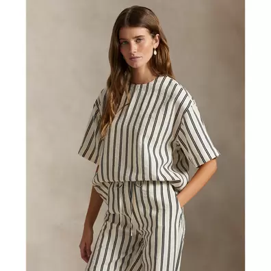 Striped Silk-Blend Short-Sleeve Top