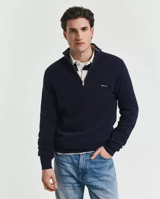 Pull à demi-zip en coton piqué