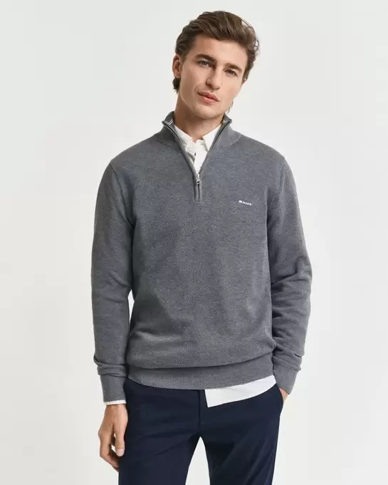 Pull à demi-zip en coton piqué