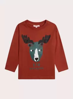 T-shirt rouge manches longues animation renne