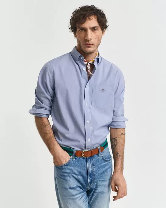 Chemise coupe regular en popeline à rayures Banker classique