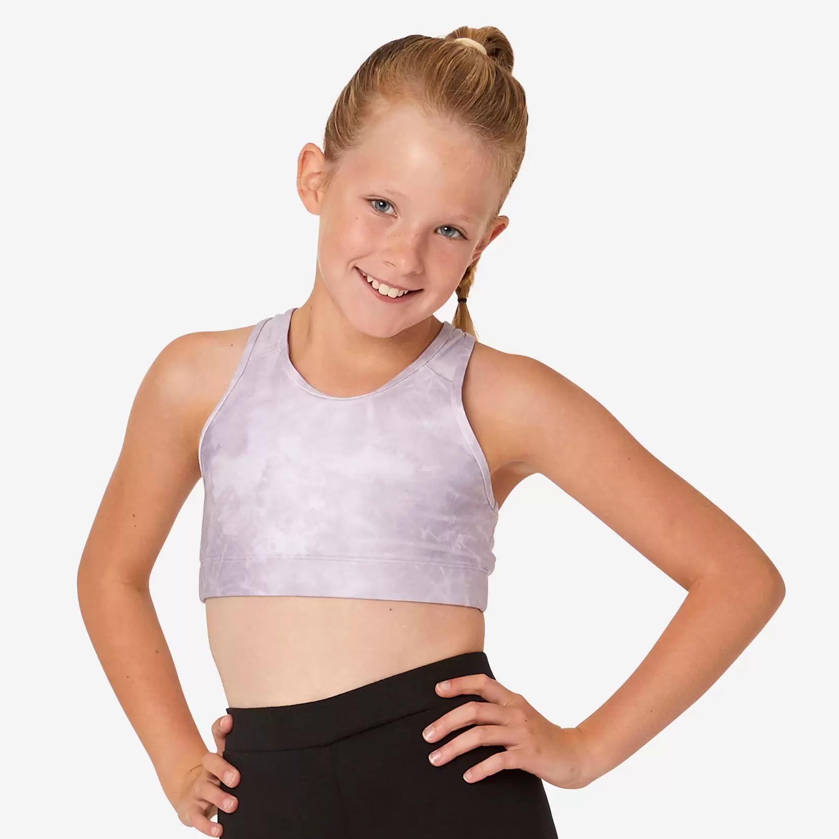 Brassière de sport respirante fille, Imprimé Tye and dye mauve