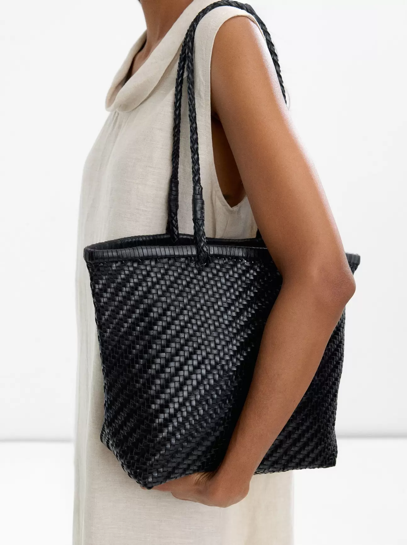 Sac shopper en cuir tressé