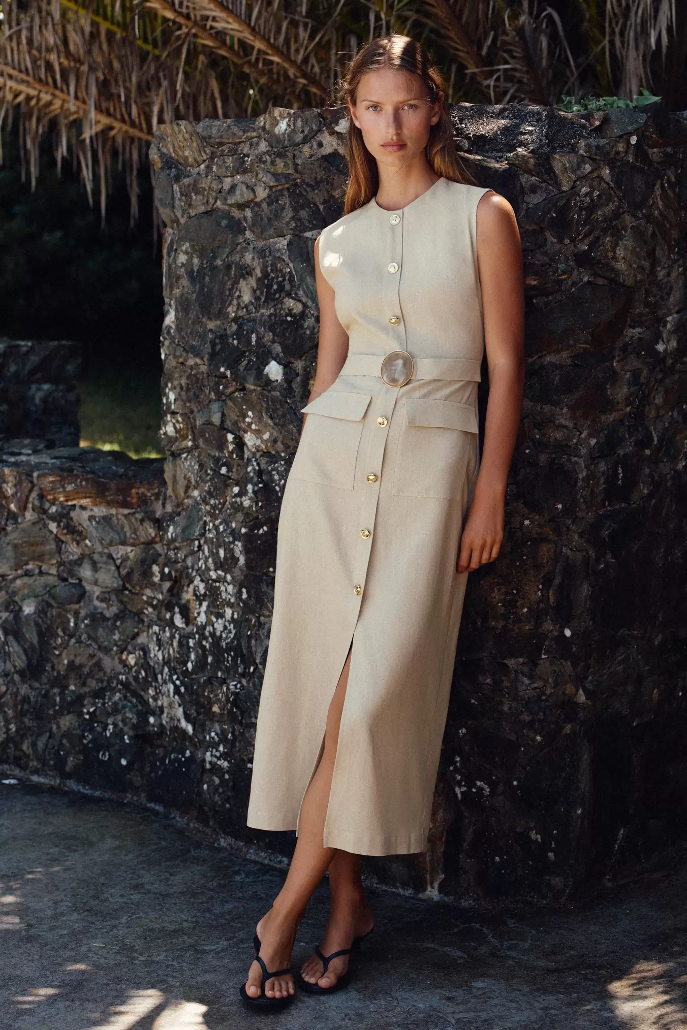 ROBE MIDI À BOUCLE AVEC LIN