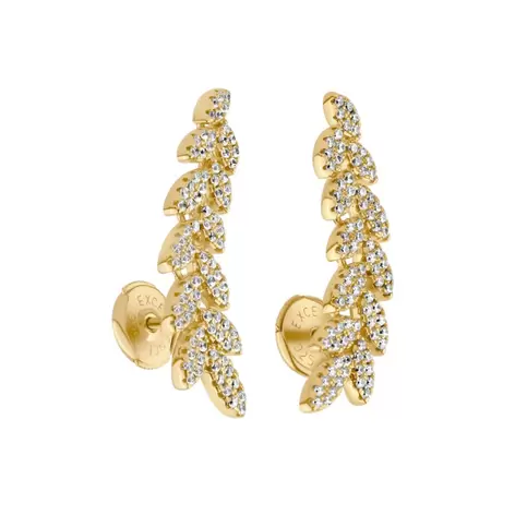 Boucles d'oreilles feuilles d'olivier en Plaqué Or 18K serties de Zirconiums