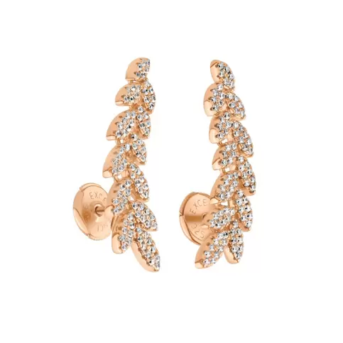 Boucles d'oreilles feuilles d'olivier en Argent 925 RG serties de Zirconiums