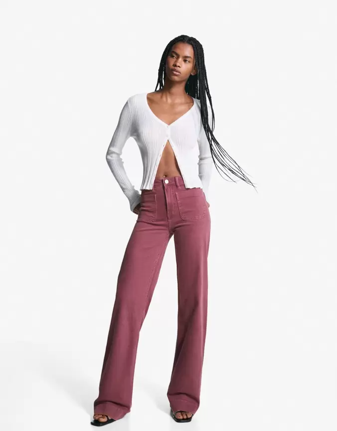 Jeans wide leg sans coutures poches