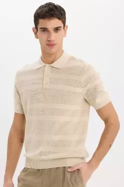 T-shirt Polo en tricot ajouré à manches courtes Coupe standard