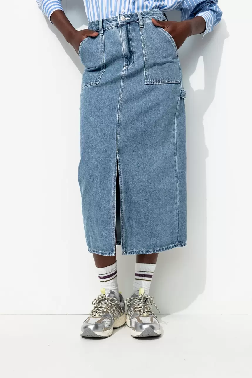 Jupe midi en jean délavé Femme