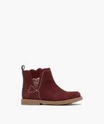Bottes bébé fille en cuir suédé à zip détails petits coeurs -