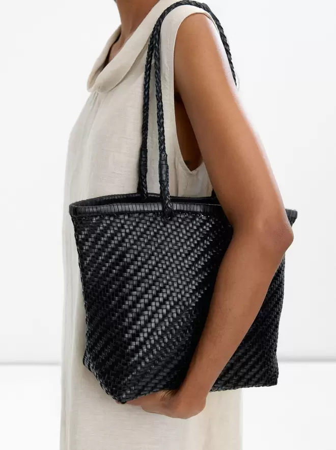 Woven leather shopper bag