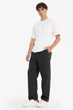 Pantalon Jean noir large à taille élastique et cordon de serrage