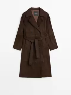 Trench long en cuir effet daim
