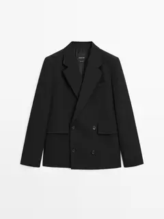 Blazer court croisé en laine mélangée