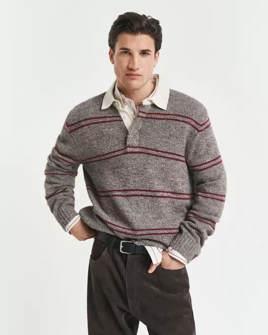 Pull façon polo en laine mélangée à rayures