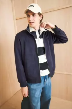 Veste Slim en suède à col montant et fermeture zip