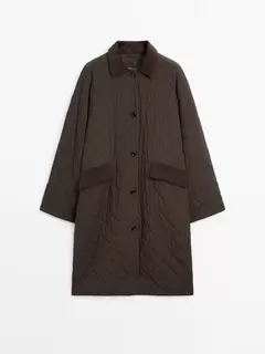 Manteau long déperlant détail velours côtelé