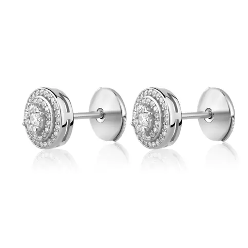 Puces d'oreilles marguerite en Argent 925 Rh serties de zirconiums