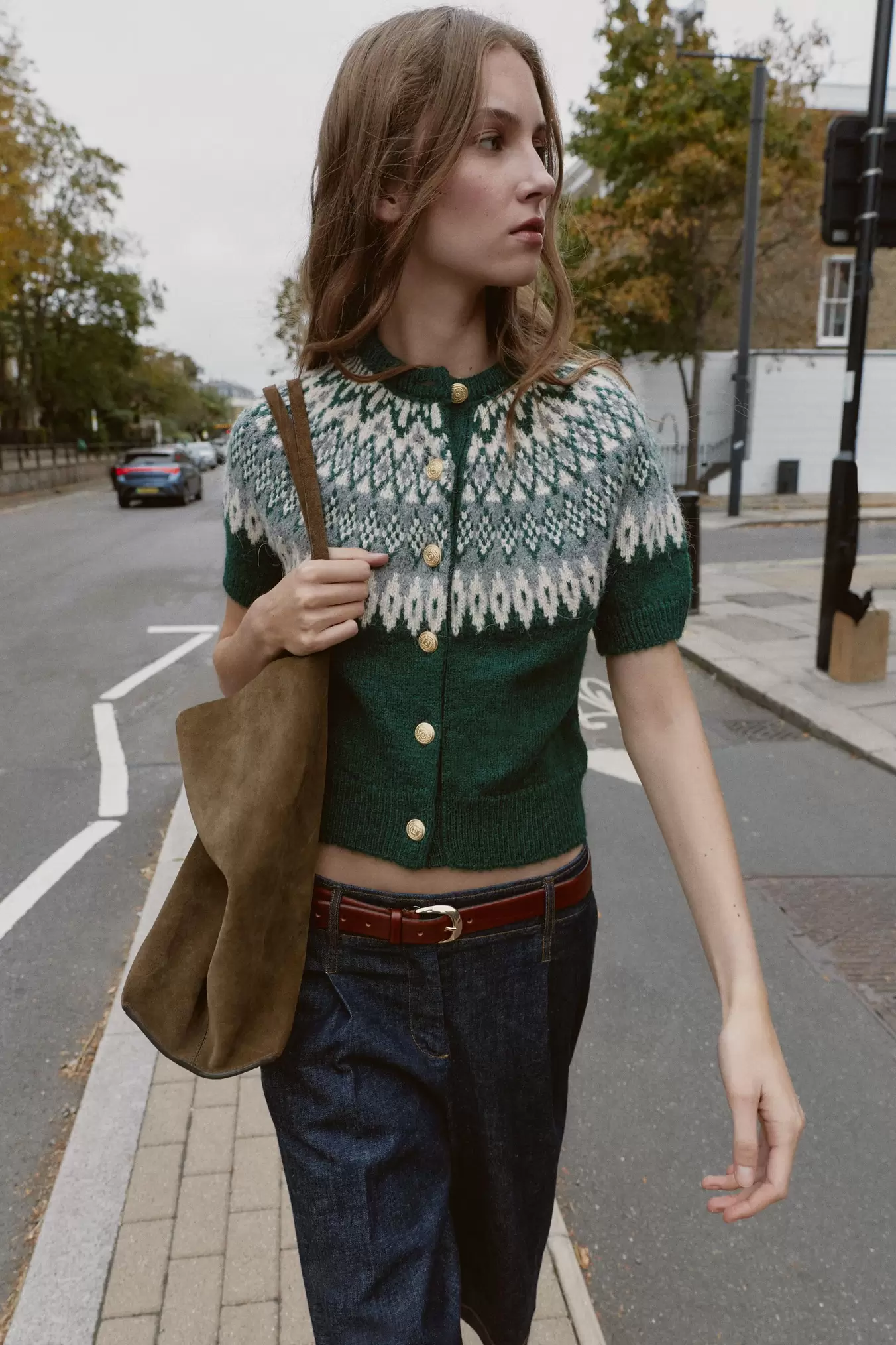 VESTE JACQUARD EN MAILLE À MANCHES COURTES