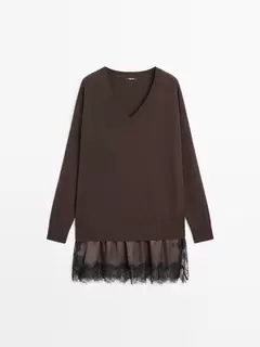 Pull long en maille et dentelle