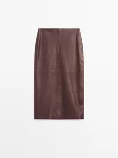 Jupe droite midi en cuir nappa