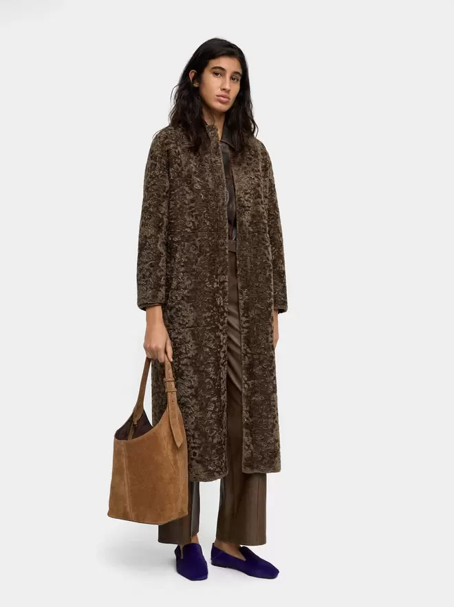 Suede bucket bag with inner pouch