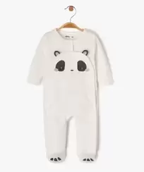 Pyjama velours motif panda ouverture devant bébé