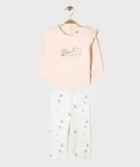 Pyjama 2 pièces en velours motifs oiseaux bébé fille