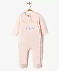 Pyjama en velours ouverture devant motif animal et pois dorés bébé
