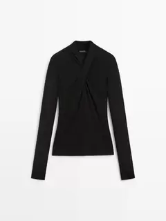 Top cache-cœur en lyocell et en laine