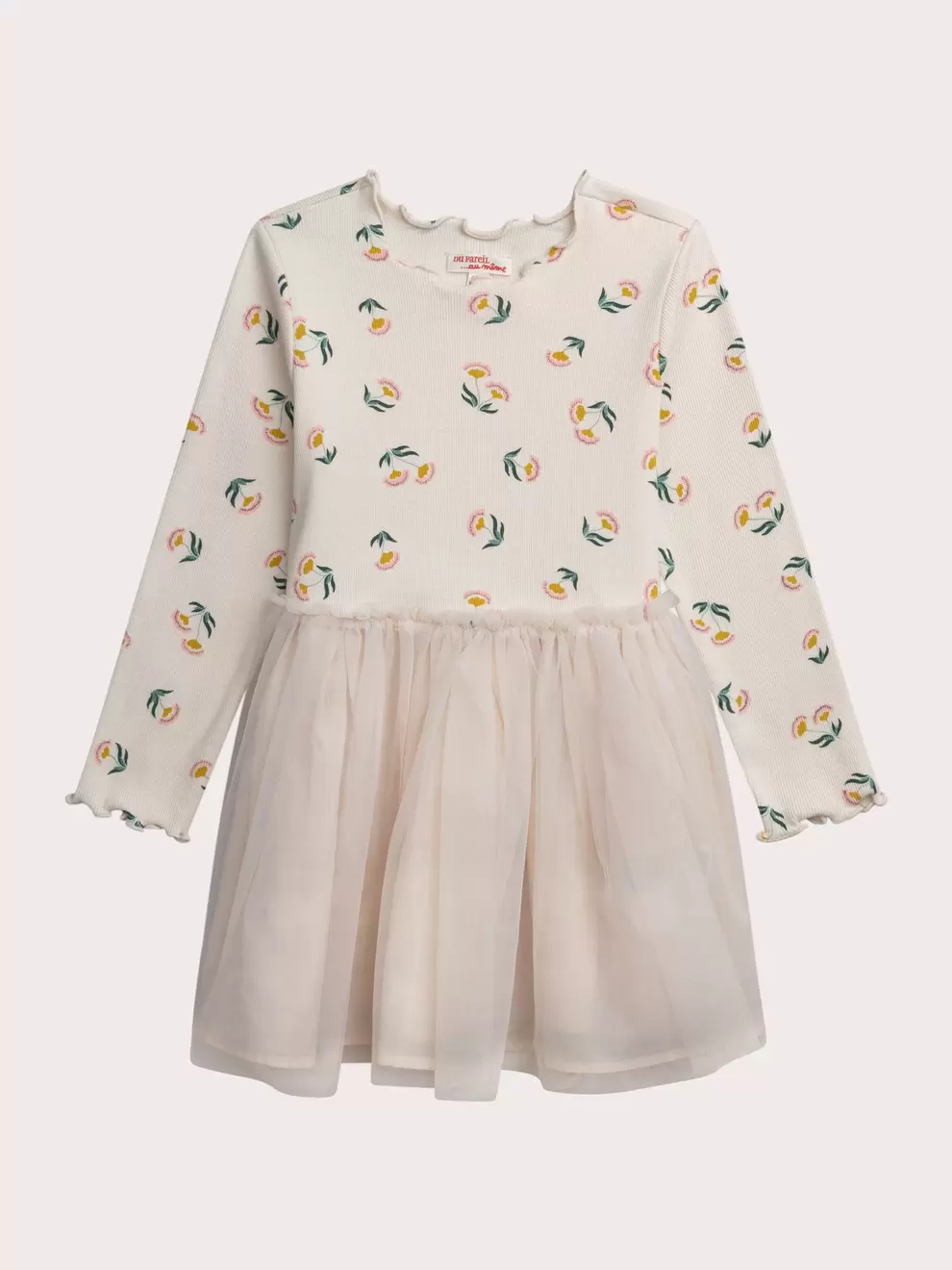 Robe écrue en côte et tulle