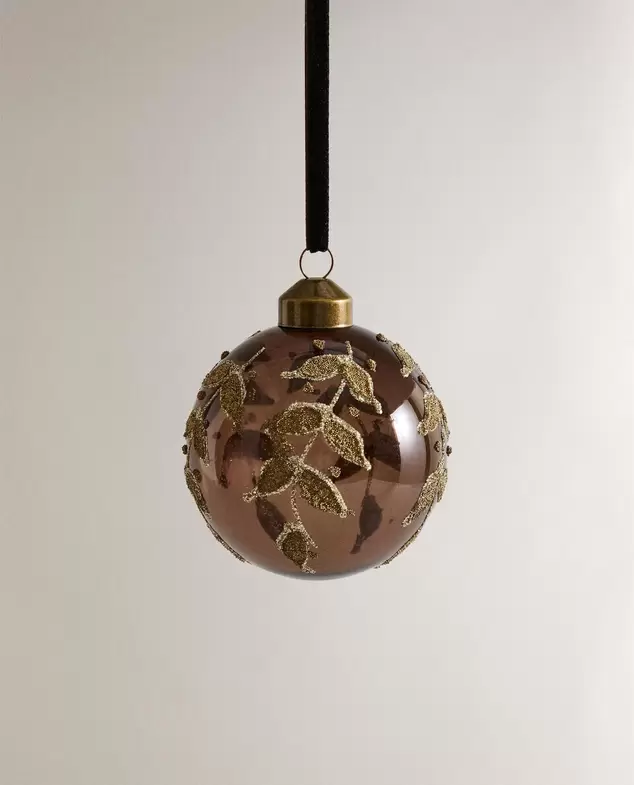 DÉCORATION SAPIN BOULE VERRE FEUILLES NOËL