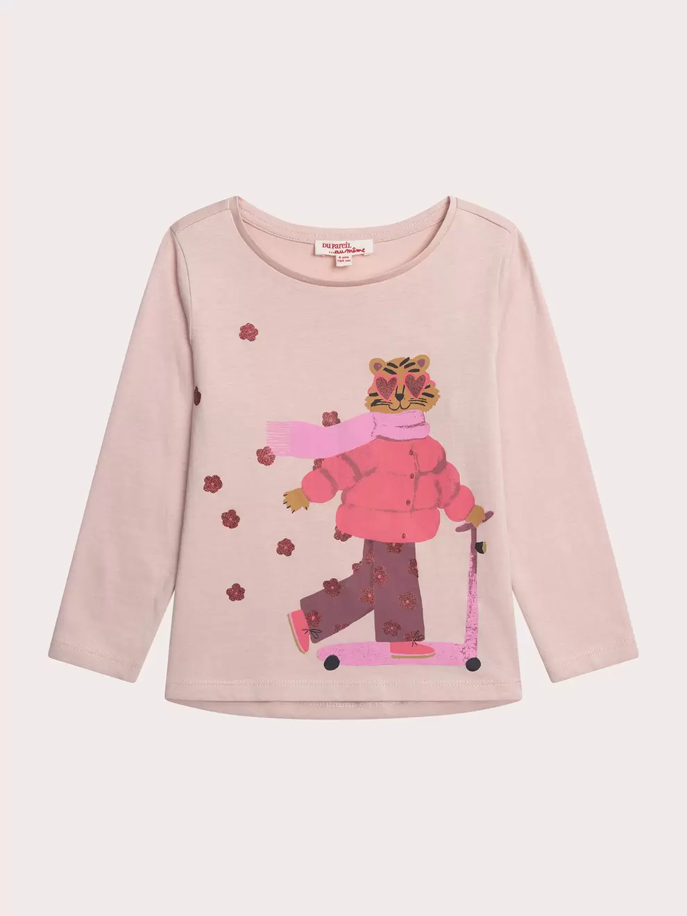 T-shirt manches longues rose pale animation tigre