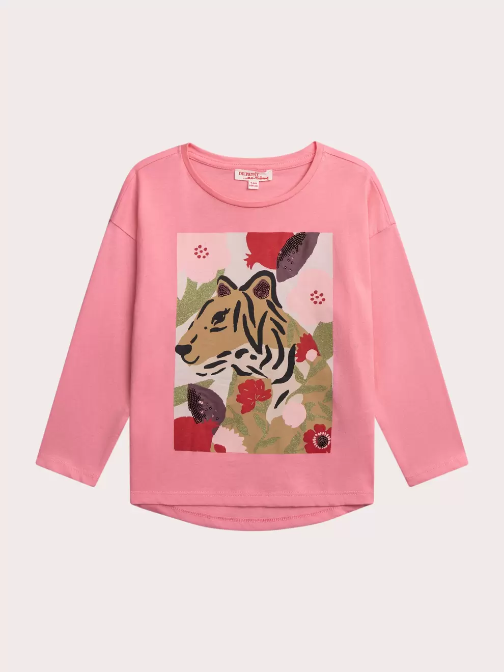 T-shirt manches longues rose animation affiche tigre
