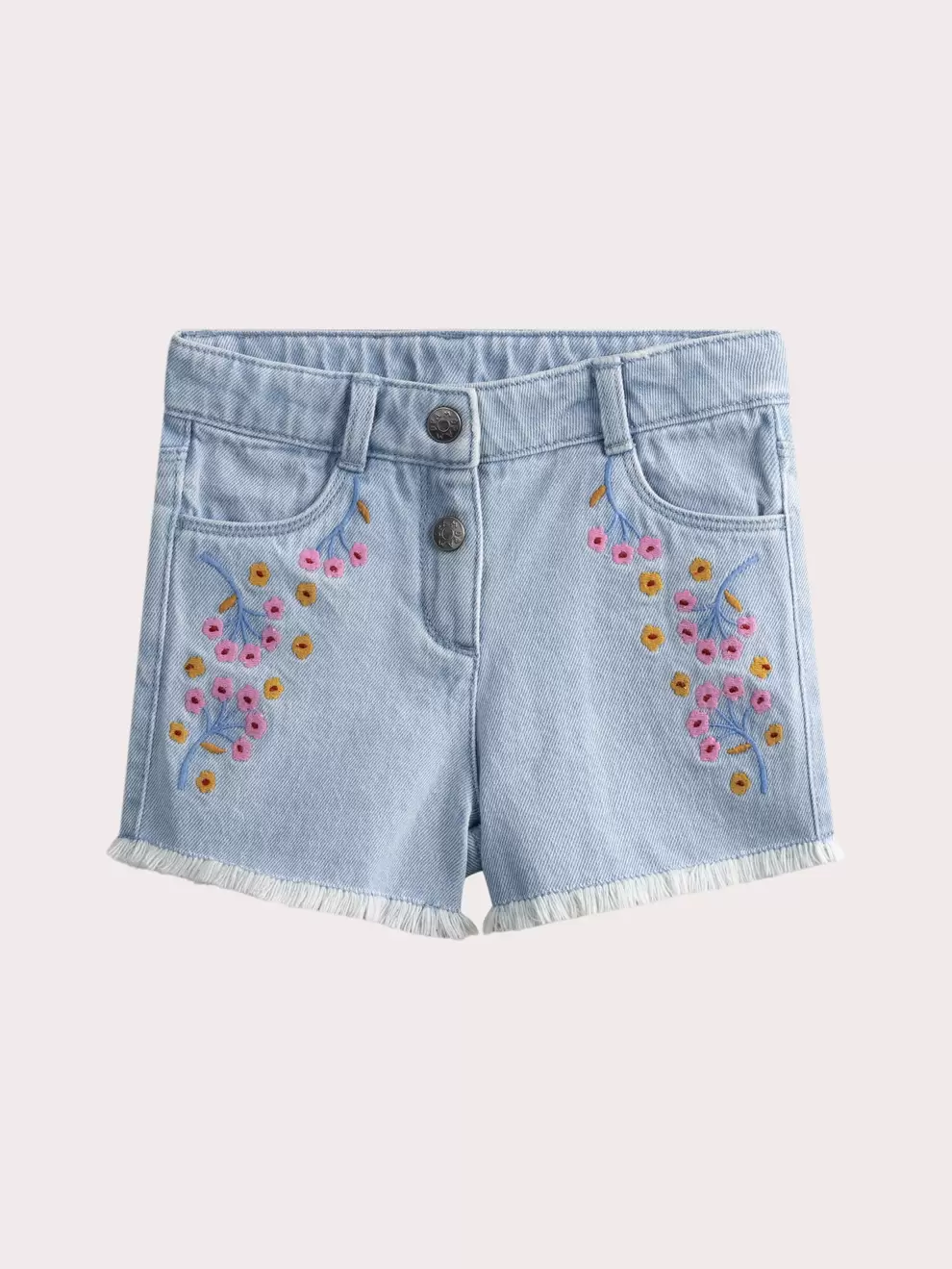 Short brodé en denim bleu clair