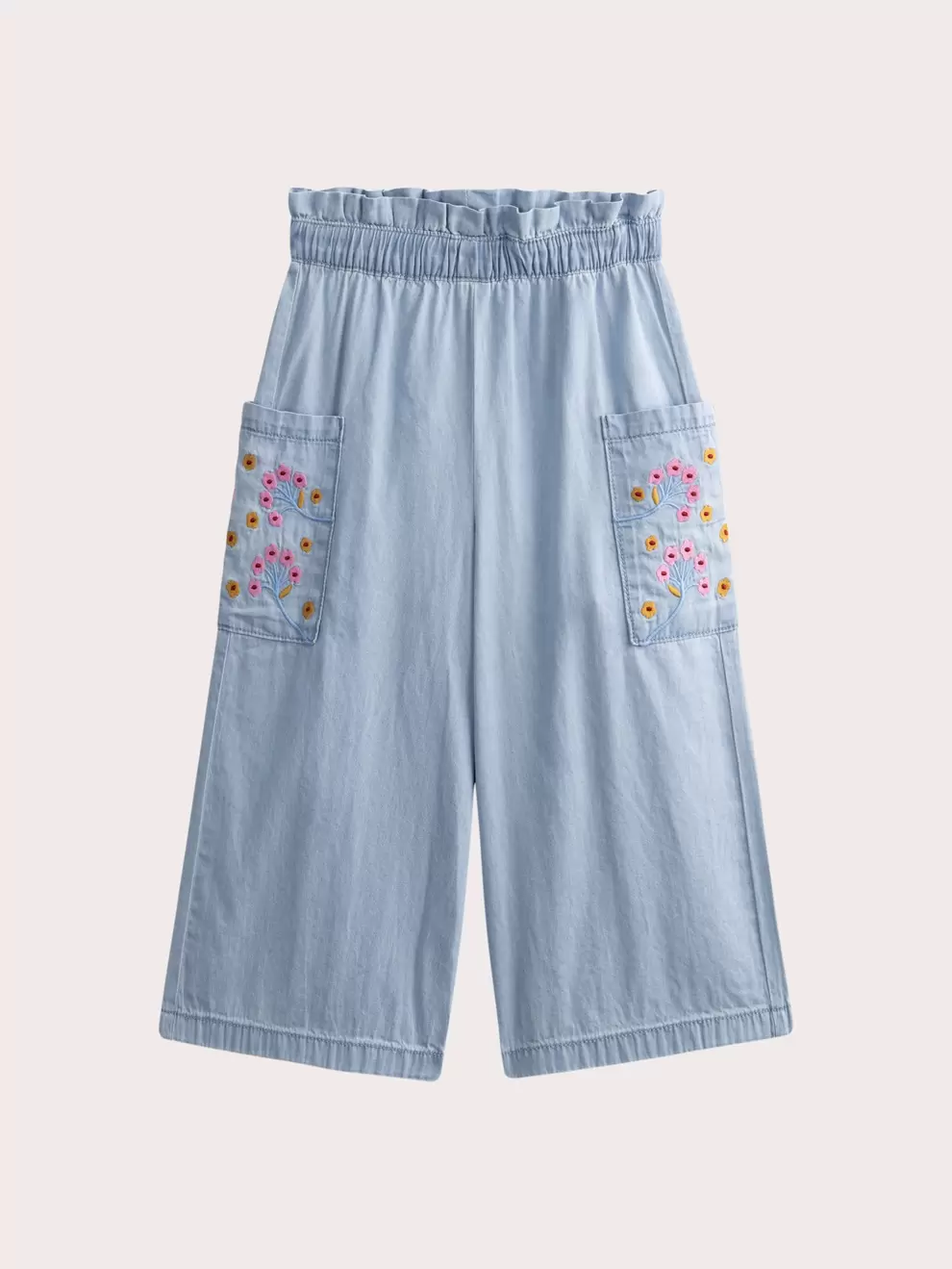 Pantalon brodé en denim léger bleu clair